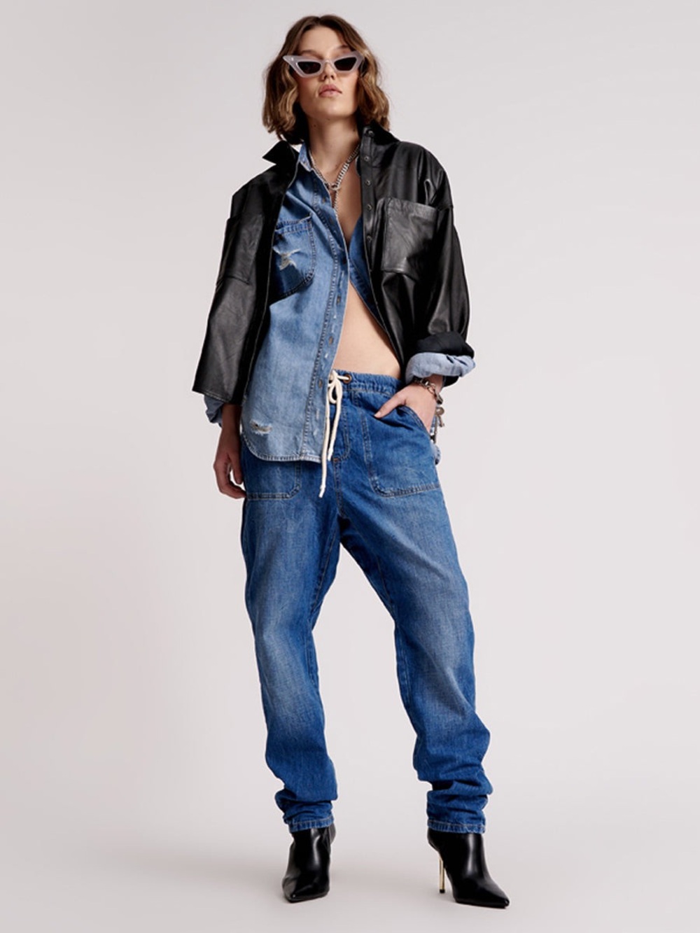 One Teaspoon Shabbies High Waist Drawstring Boyfriend Denim Jeans size Small